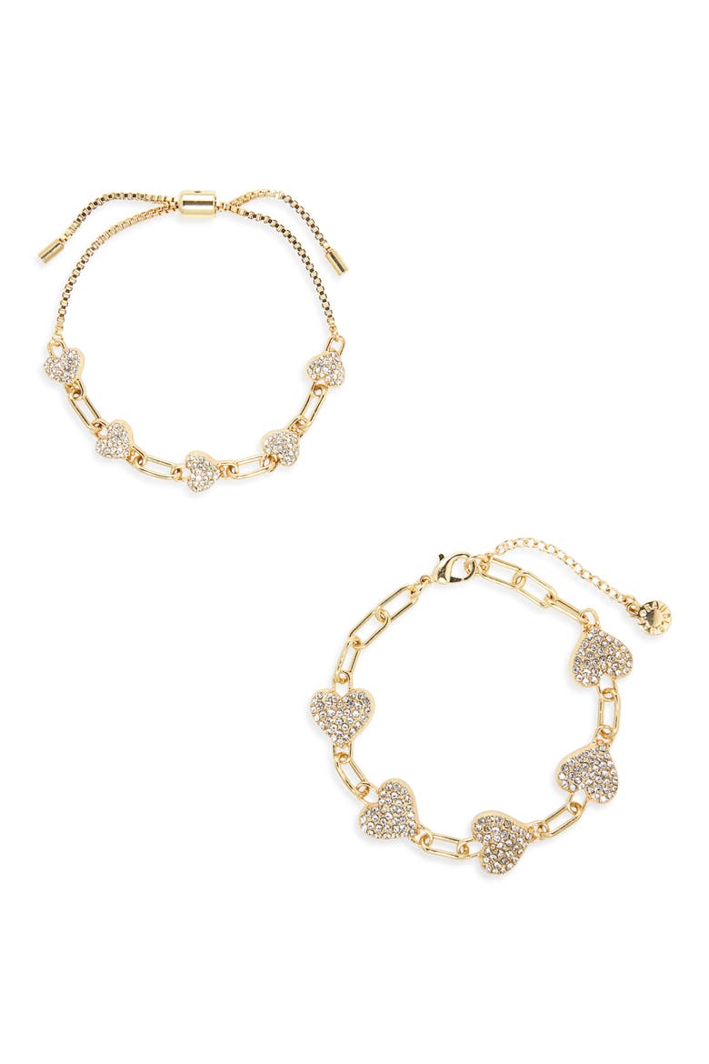 Match with Mama Set of 2 Heart Station Chain Bracelets, Alternate, color, GOLD
