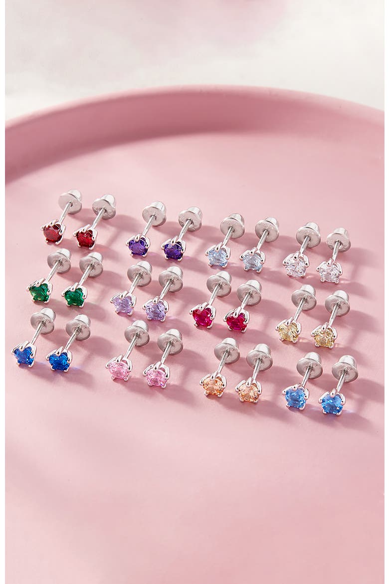Classic Cubic Zirconia Birthstone Solitaire Earrings, Alternate, color, March