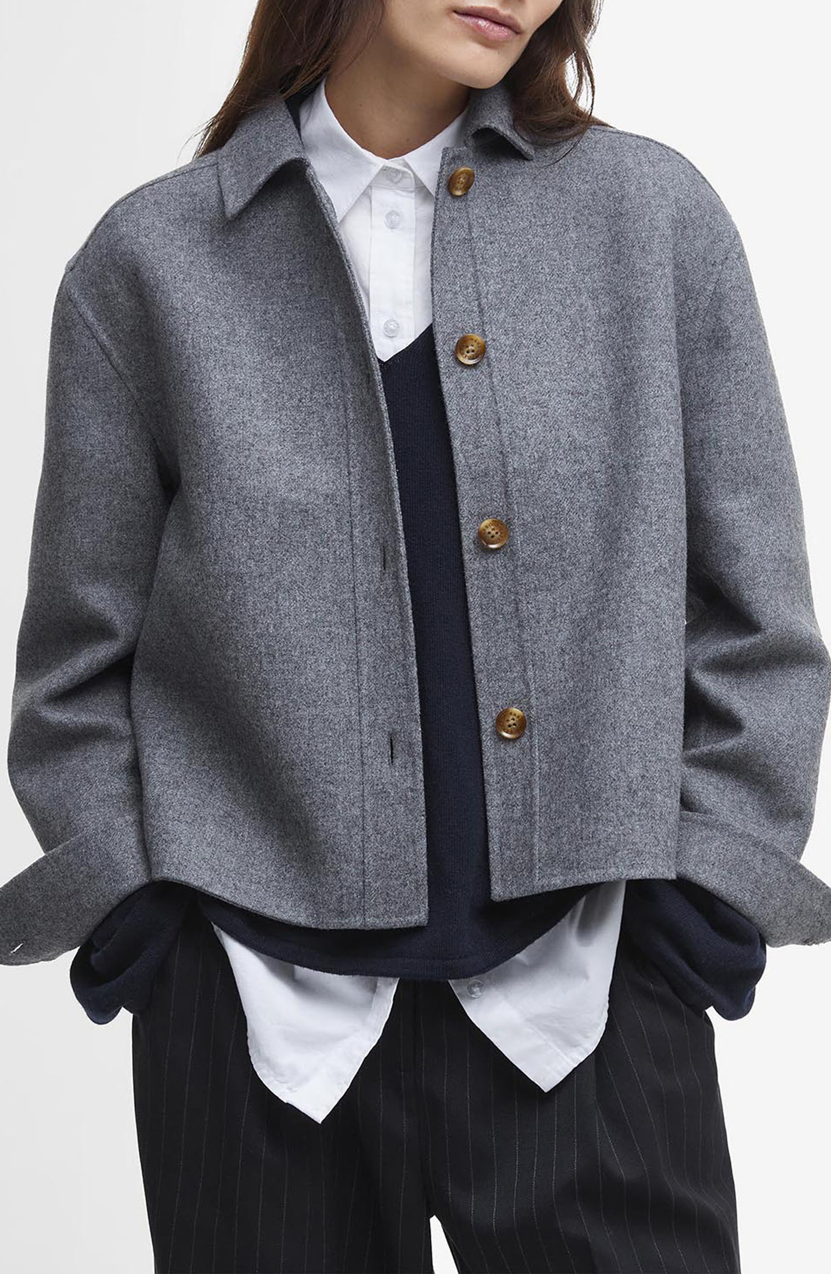 Barbour Emery Wool Blend Button-Up Shirt Jacket