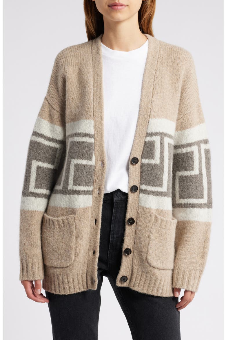 Chelsea Greek Key Wool Blend Cardigan, Main, color, ASPEN TRAIL