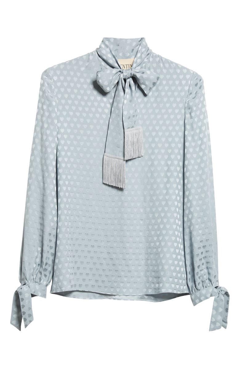 Valentino Garavani Cour de Couer Crêpe de Chine Top, Alternate, color, Pale Green