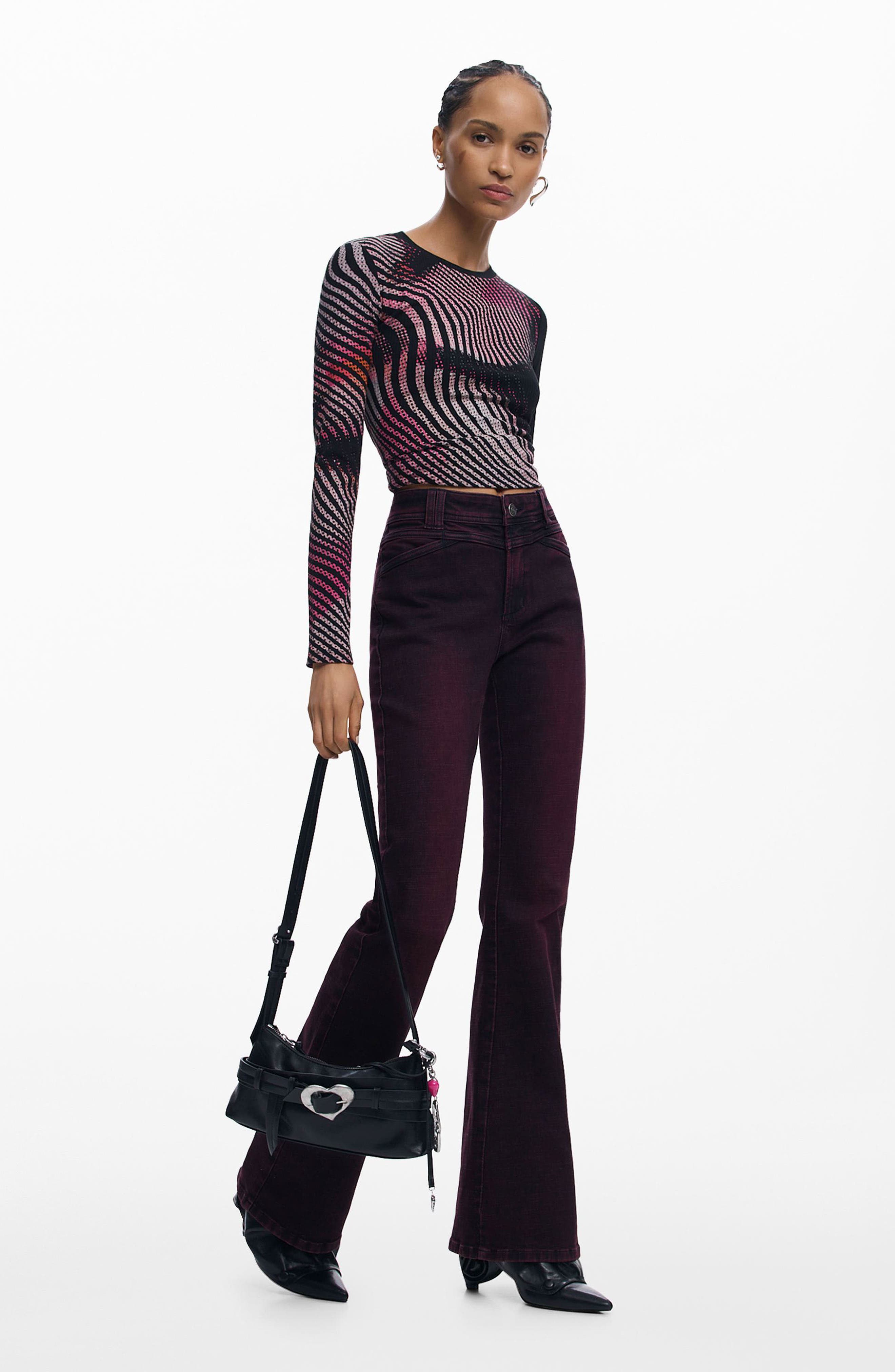 Printed Rib Long Sleeve Top - image 2