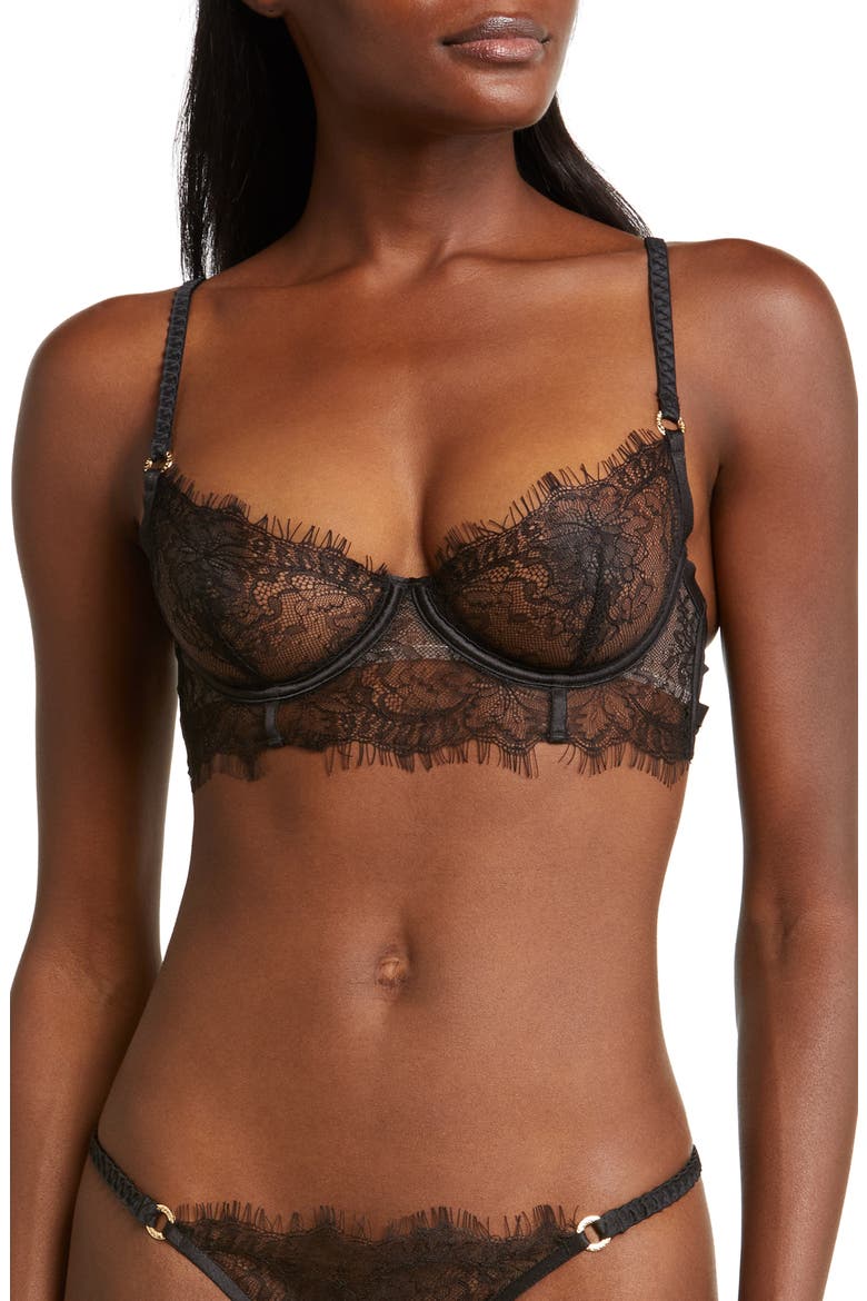 Camelia Mesh & Lace Underwire Bra, Main, color, BLACK