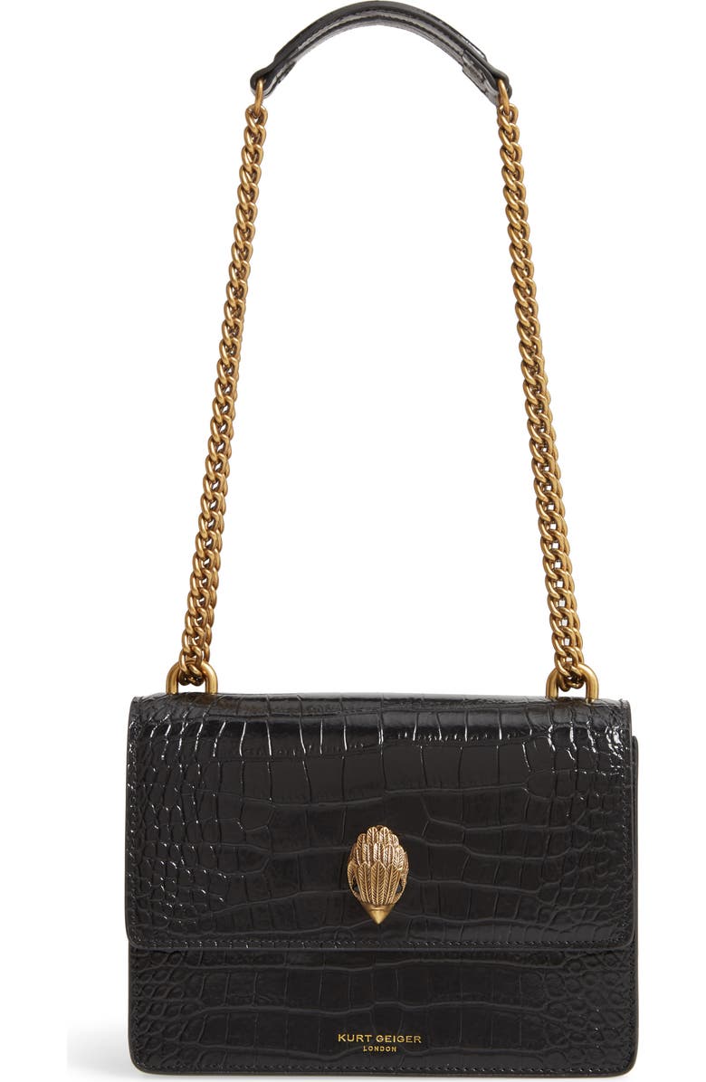 Kurt Geiger London Shoreditch Crocodile Embossed Leather Crossbody Bag, Main, color, Black