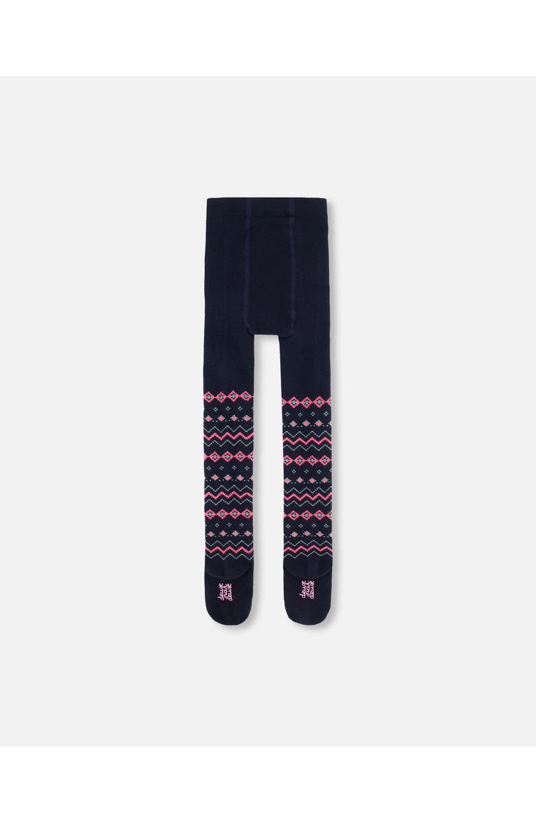 Deux par Deux Girl's Norwegian Jacquard Tights Navy, Alternate, color, 
