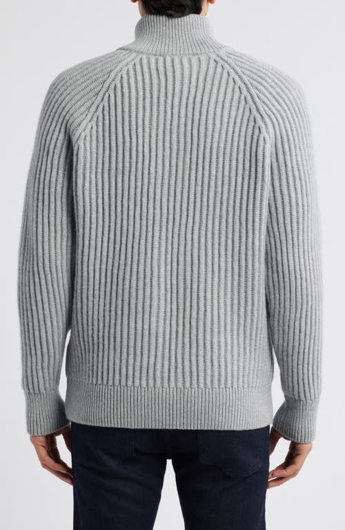 Hugo Boss Boss Camel Erbo Virgin Wool & Cashmere Rib Zip Cardigan In Open Grey
