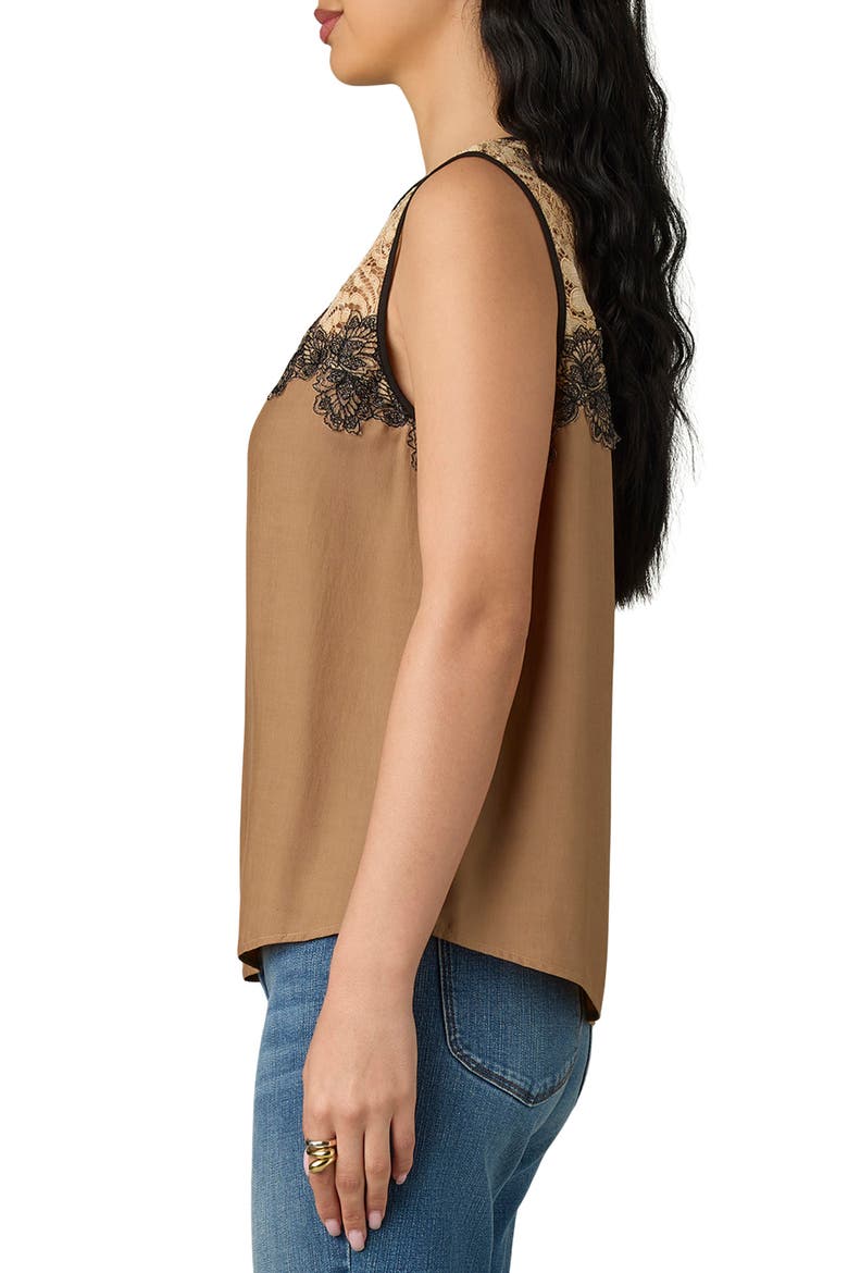 Lace Trim Sleeveless Top, Alternate, color, BUTTER TOFFEE/ BLACK MULTI