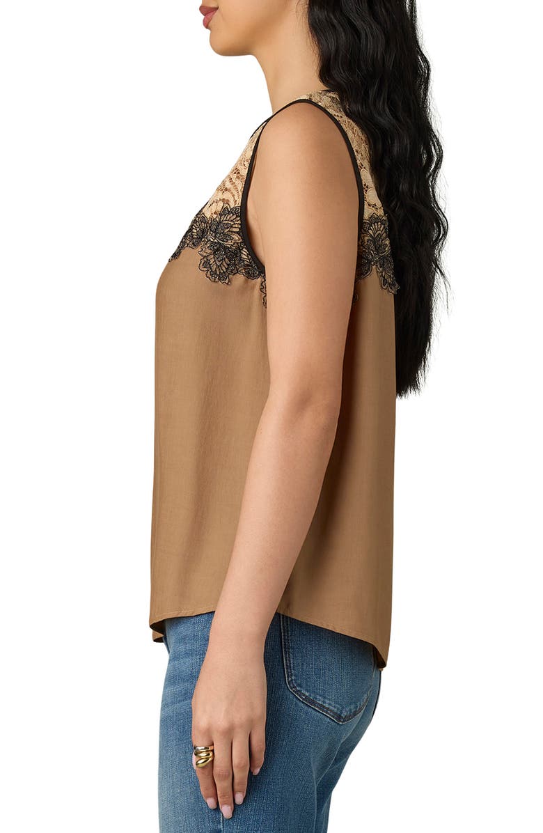 Wit & Wisdom Lace Trim Sleeveless Top, Alternate, color, Butter Toffee/ Black Multi