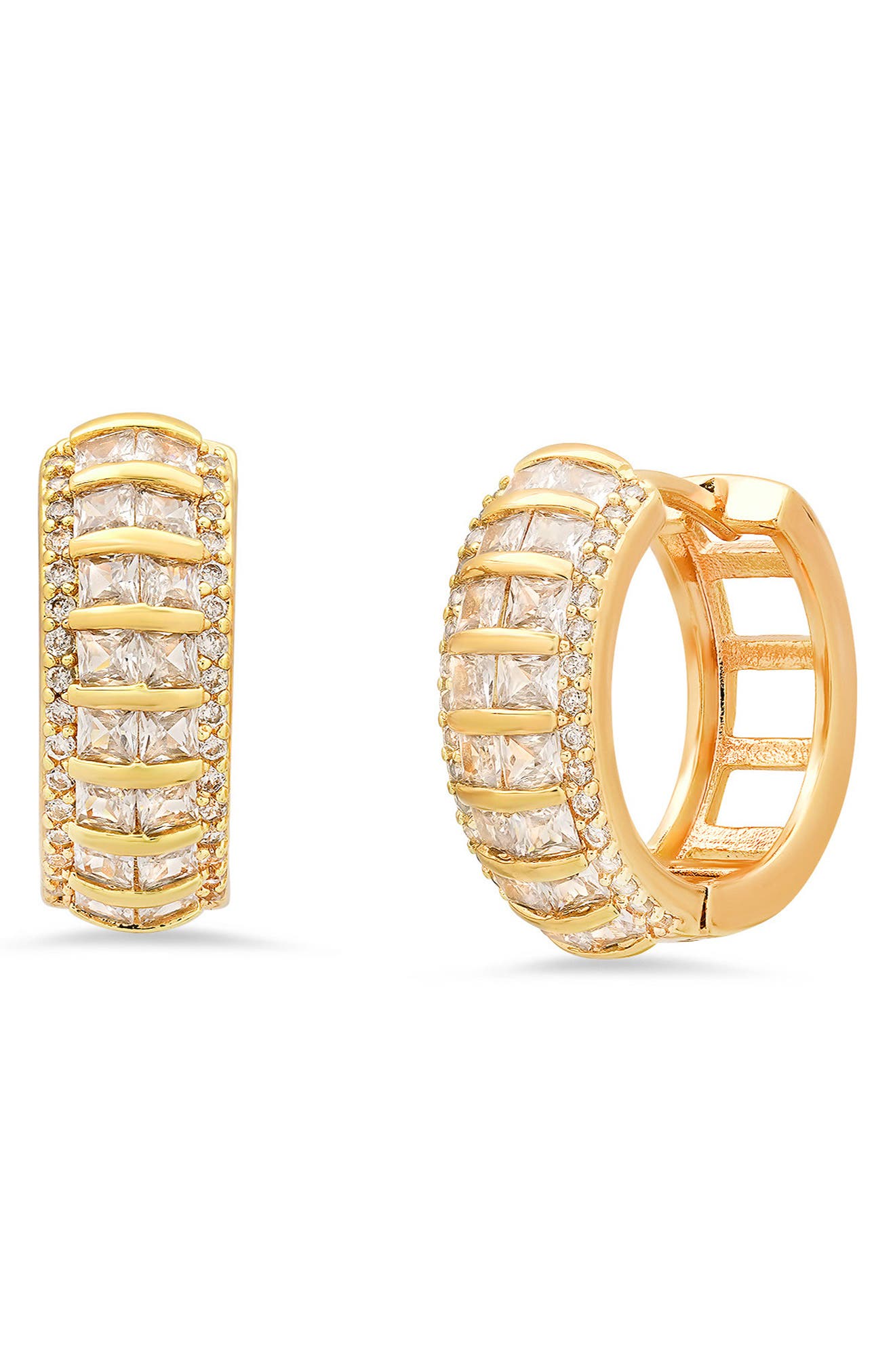 HMY JEWELRY Pavé & Baguette Cut Simulated Diamond Hoop Earrings