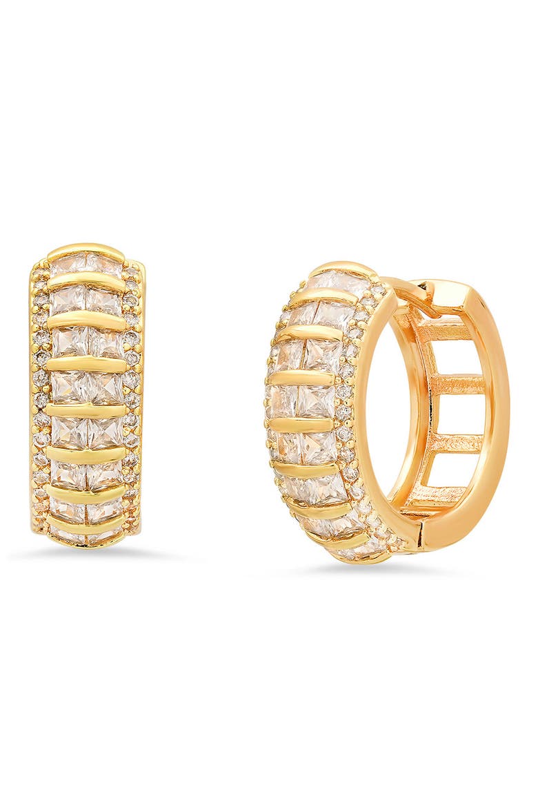 Pavé & Baguette Cut Simulated Diamond Hoop Earrings, Main, color, GOLD