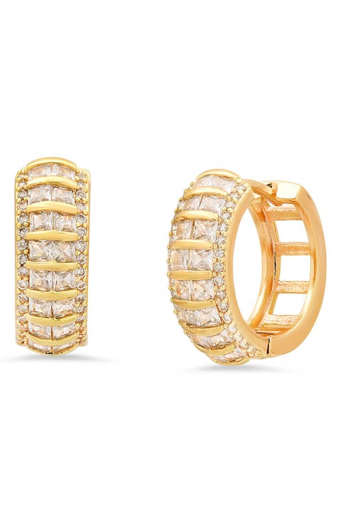 Pavé & Baguette Cut Simulated Diamond Hoop Earrings