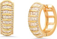 HMY JEWELRY Pavé & Baguette Cut Simulated Diamond Hoop Earrings