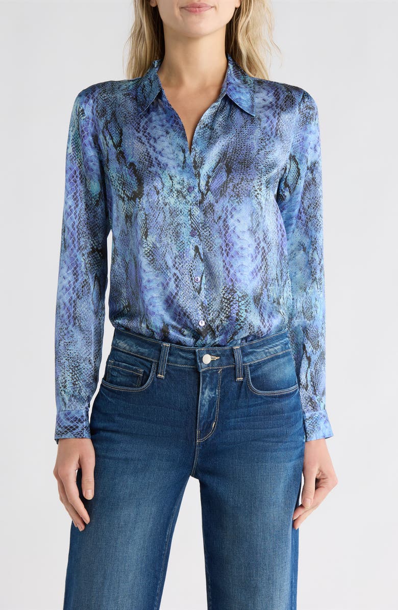 L'AGENCE Tyler Snakeskin Print Silk Button-Up Shirt, Main, color, 