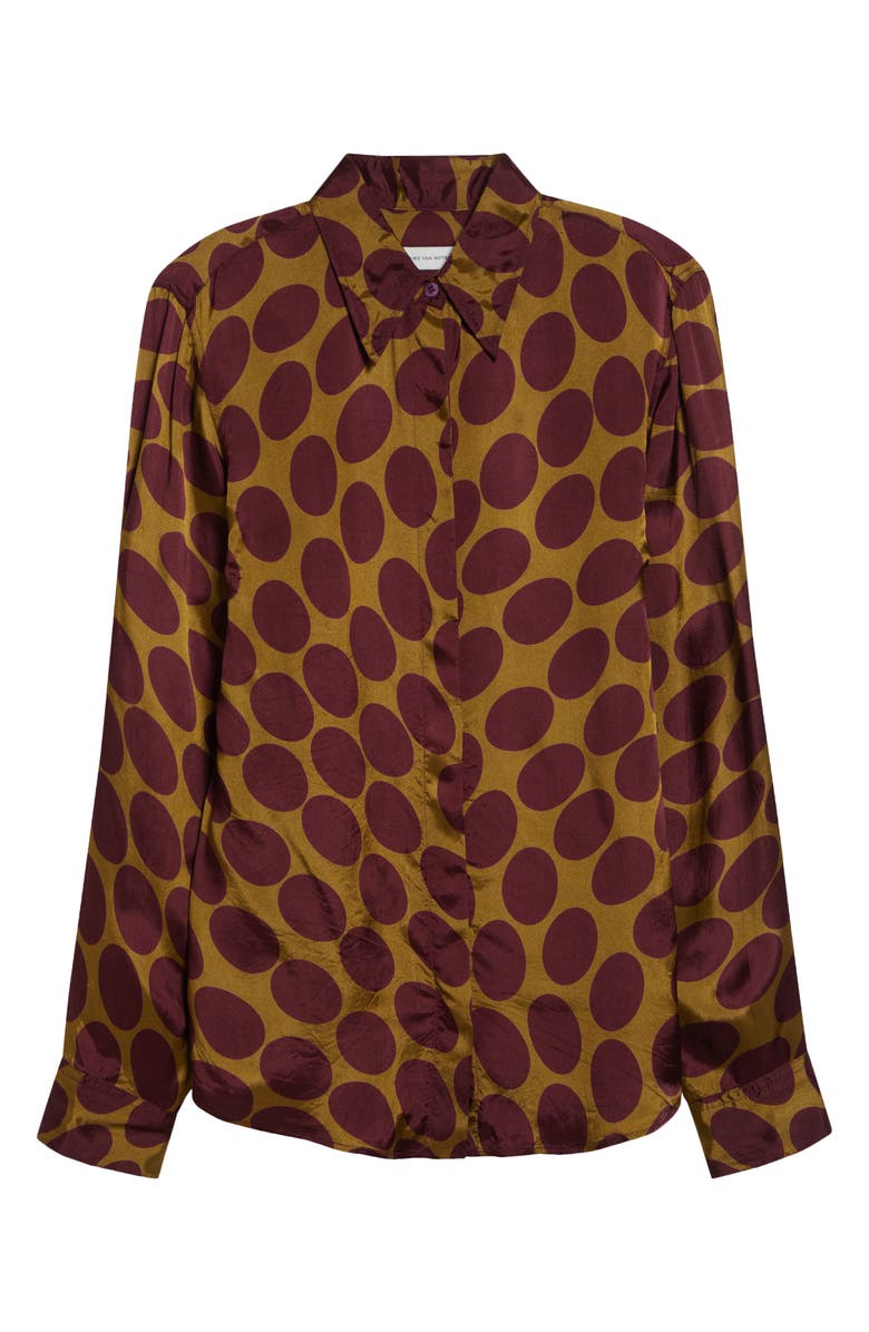 Dries Van Noten Chowy Fountain of Eggs Print Twill Button-Up Shirt, Main, color, Camel