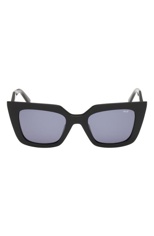 ABERCROMBIE & FITCH 51mm Cat Eye Sunglasses in Shiny Black /Smoke Lens 