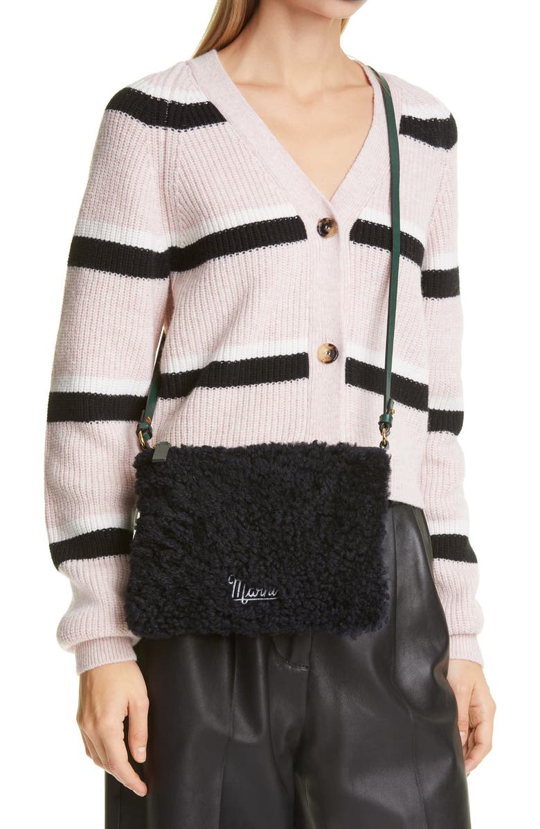 Marni Small Genuine Shearling & Leather Shoulder Bag, Alternate, color,