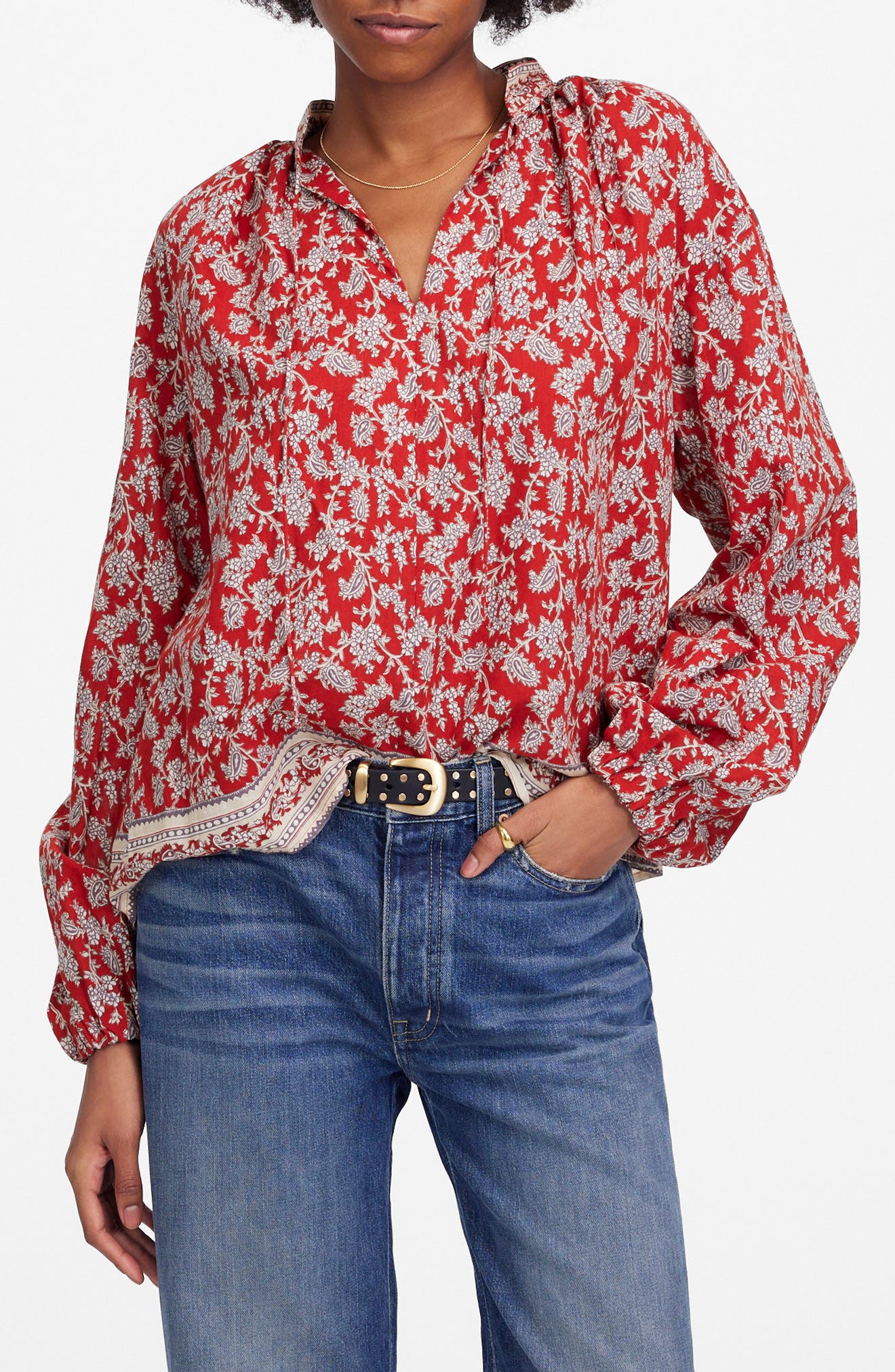 Madewell Paisley Shirred Popover Top
