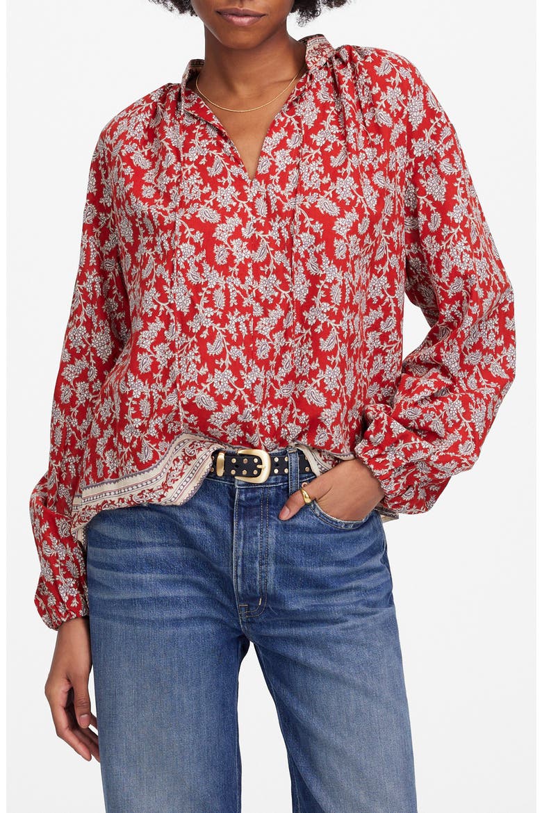 Paisley Shirred Popover Top, Main, color, GROUND MADDER