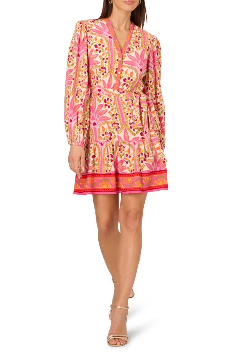 Printed Long Sleeve Dress, Main, color, PINK MULTI