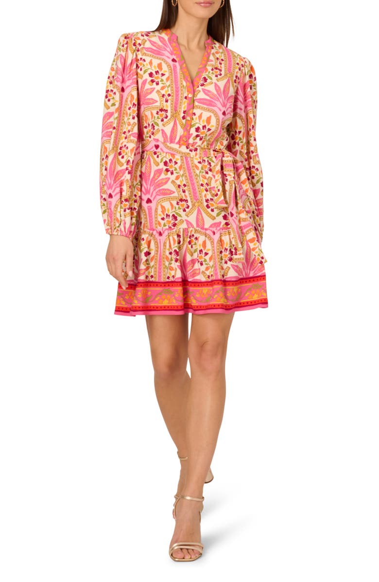 Adrianna Papell Printed Long Sleeve Dress, Main, color, Pink Multi