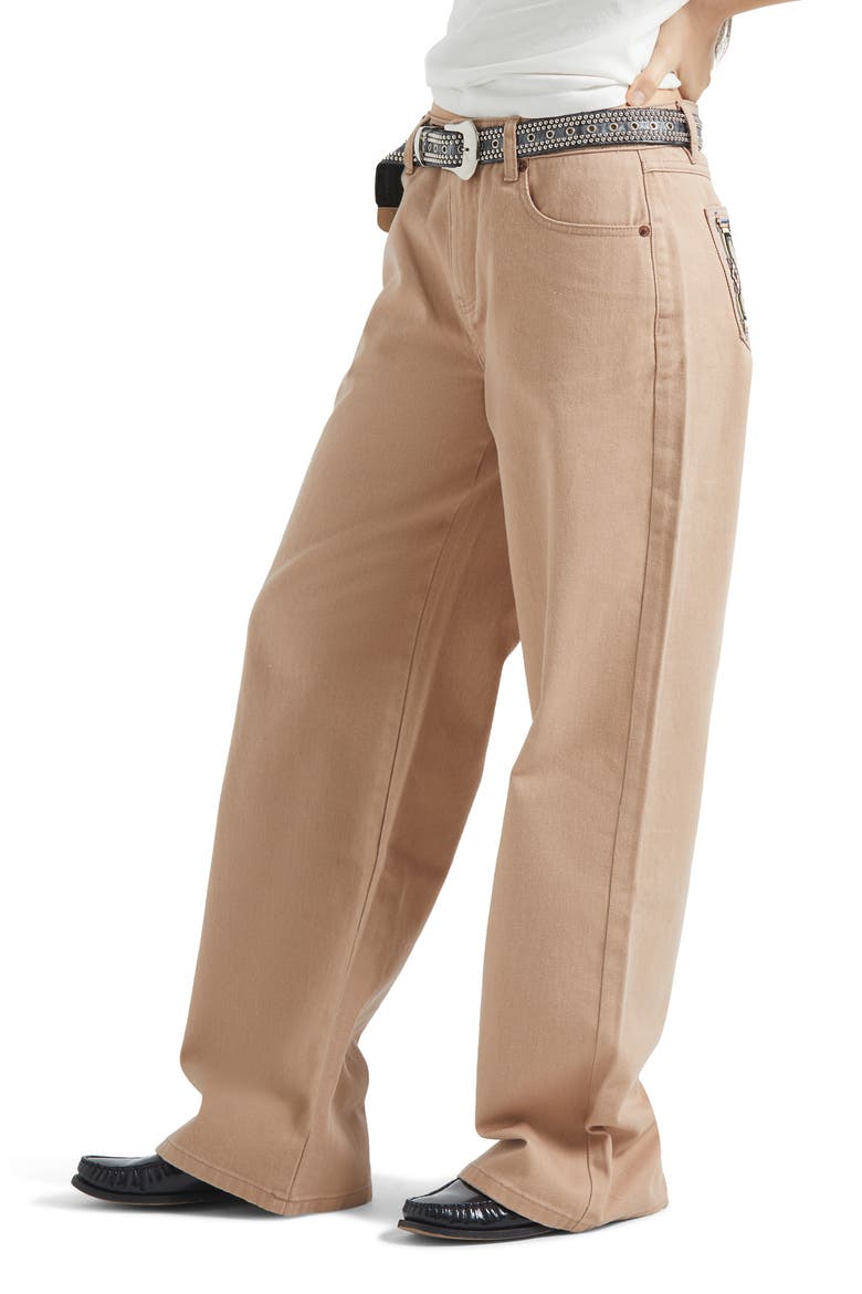 The Chloe Embroidered Pocket Wide Leg Jeans, Alternate, color, WASHED TIMELESS TAUPE