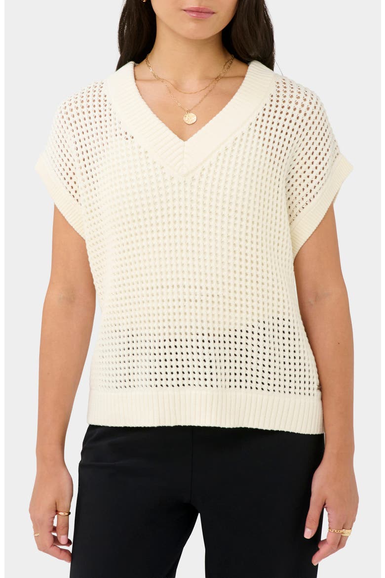 Tides High Open Stitch Cotton Sweater, Main, color, COCONUT CREAM