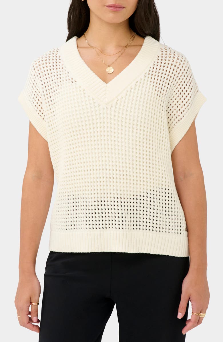 Sweaty Betty Tides High Open Stitch Cotton Sweater, Main, color, Coconut Cream
