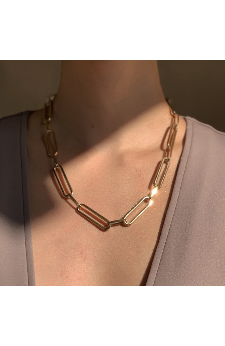 Outofoffice Paperclip Gold Chain Necklace Bracelet Set, Alternate, color, Gold