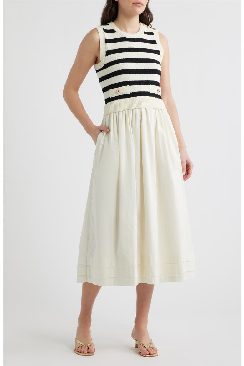 Mixed Media Sleeveless Dress, Main, color, CREAM