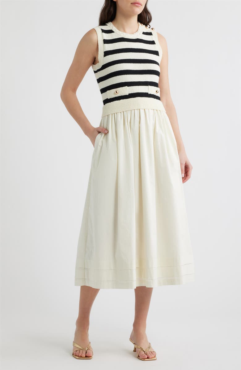 ZOE AND CLAIRE Mixed Media Sleeveless Dress, Main, color, Cream