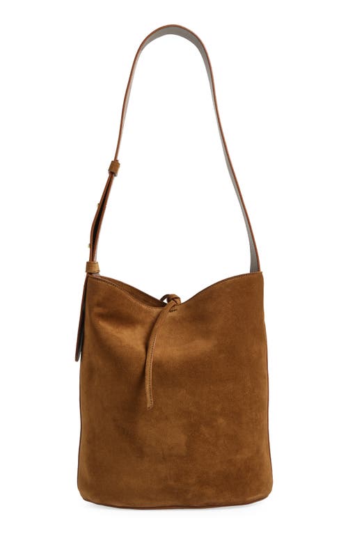 Lie Studio Lié Studio Norma Leather Bucket Tote In Maple Brown Suede