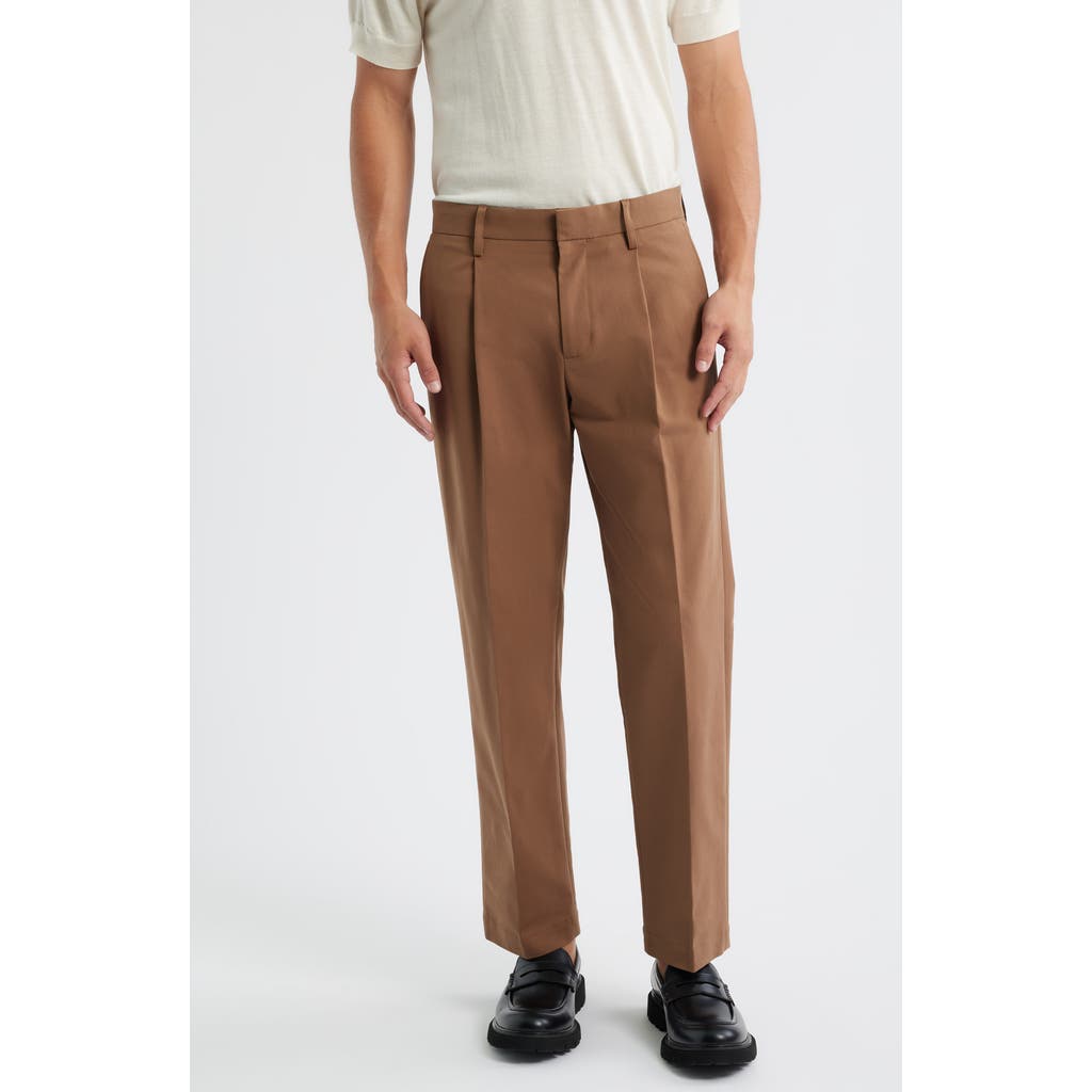 Open Edit Silk Straight Leg Pants In Brown