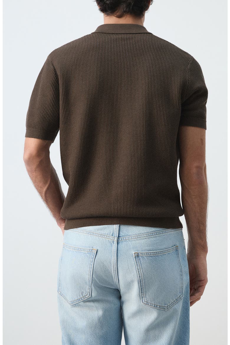 Cotton Piqué Button-Up Shirt, Alternate, color, CHOCOLATE