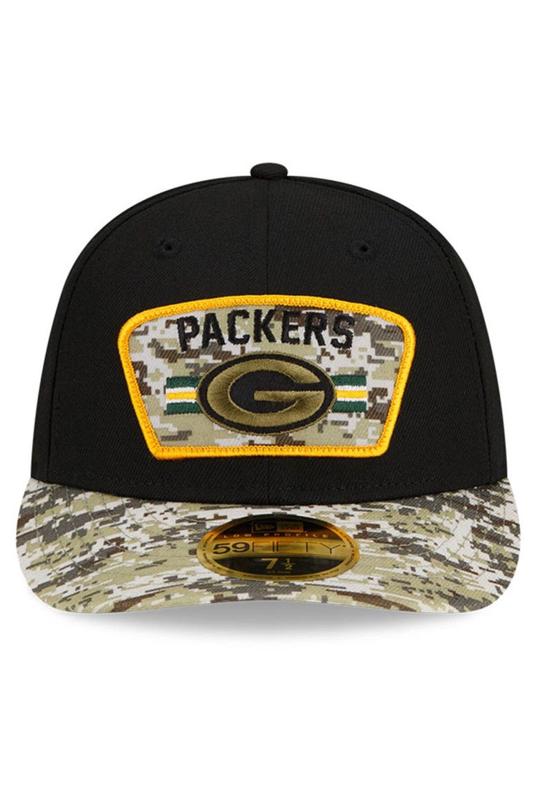 Men's New Era Black/Camo Green Bay Packers 2021 Salute To Service Low Profile 59FIFTY Fitted Hat, Alternate, color, Black