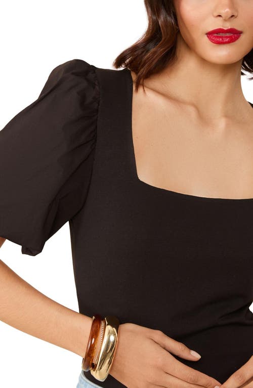 Friends Like These Mixed Media Puff Sleeve Top In Black