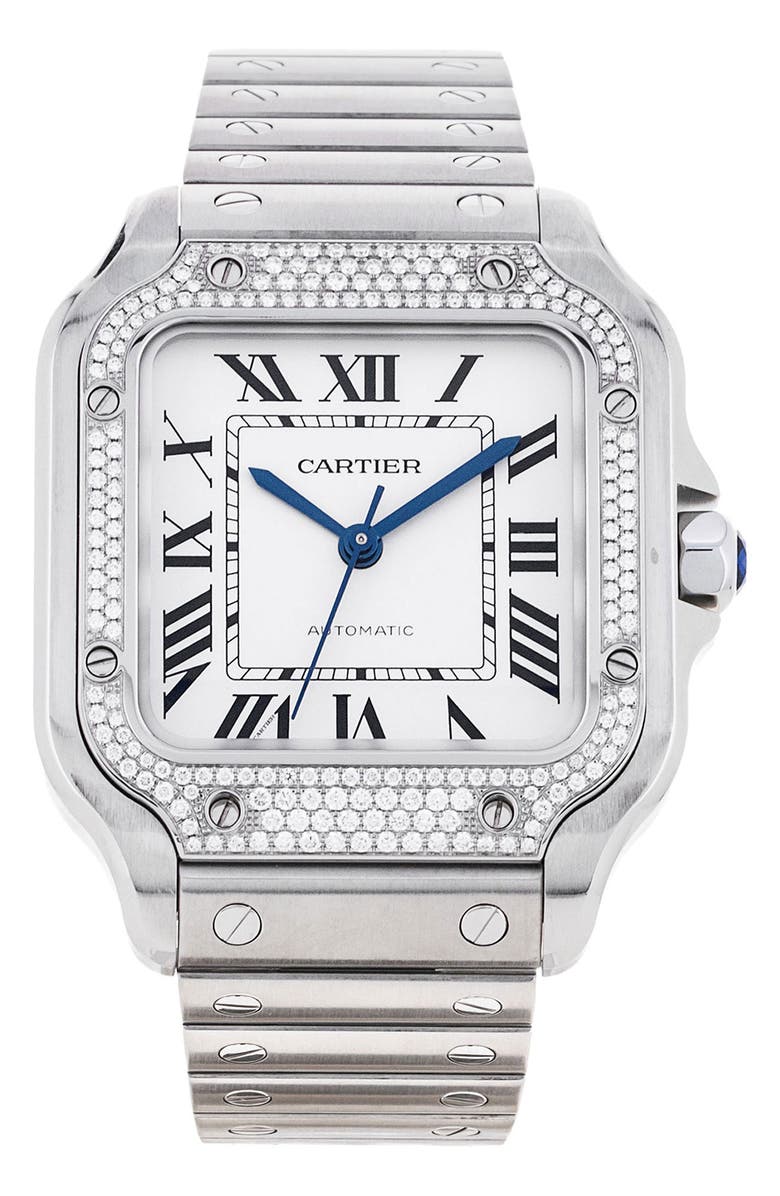 Watchfinder & Co. Cartier Preowned 2022 Santos De Cartier Diamond Automatic Watch, 35.1 mm, Main, color, 