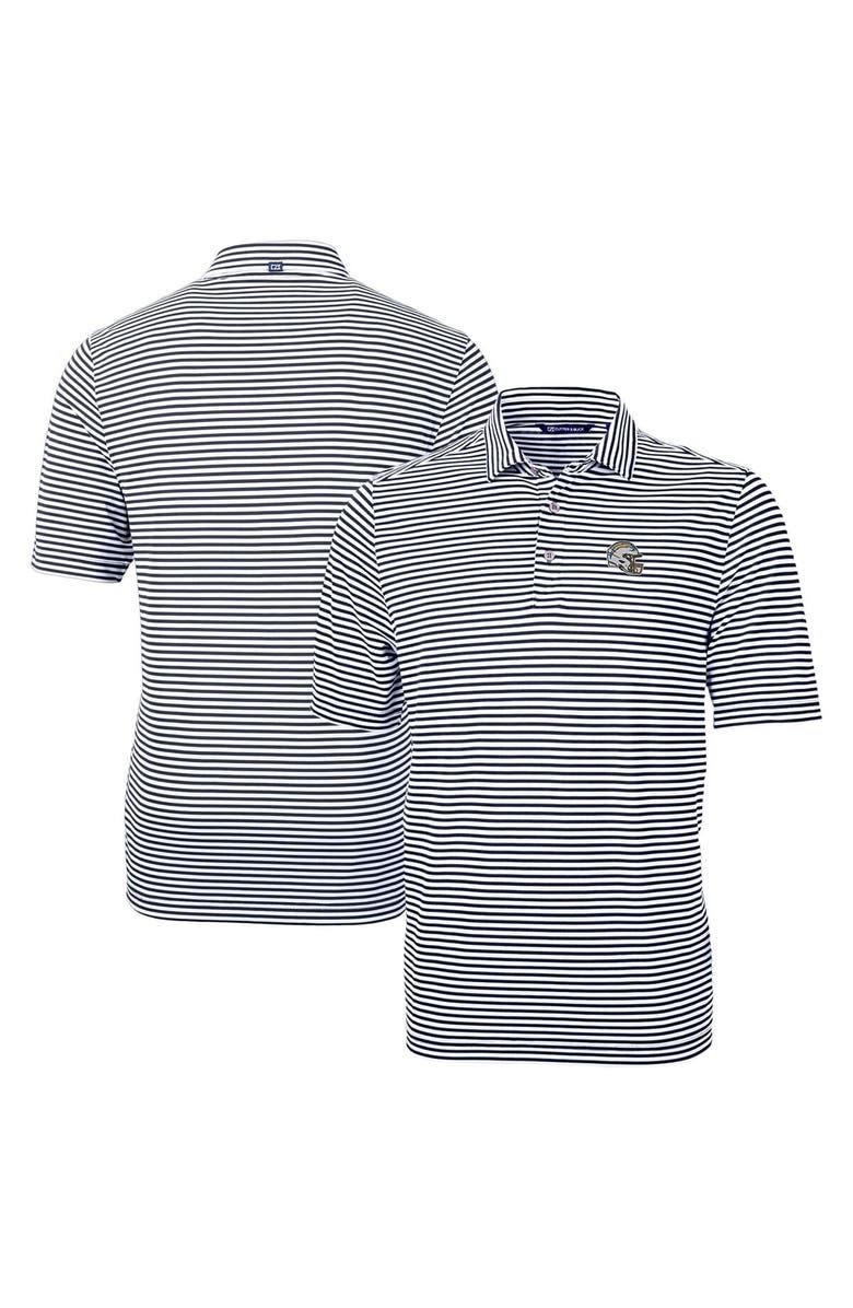 Cutter & Buck Men's Cutter & Buck Navy Los Angeles Chargers Helmet Virtue Eco Pique Stripe Recycled Polo, Main, color,