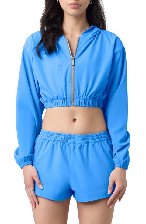 Front Zip Hooded Crop Track Jacket