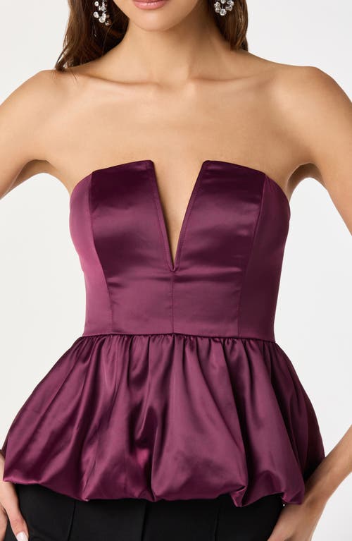 Astr The Label Satin Strapless Plunge Peplum Top In Purple
