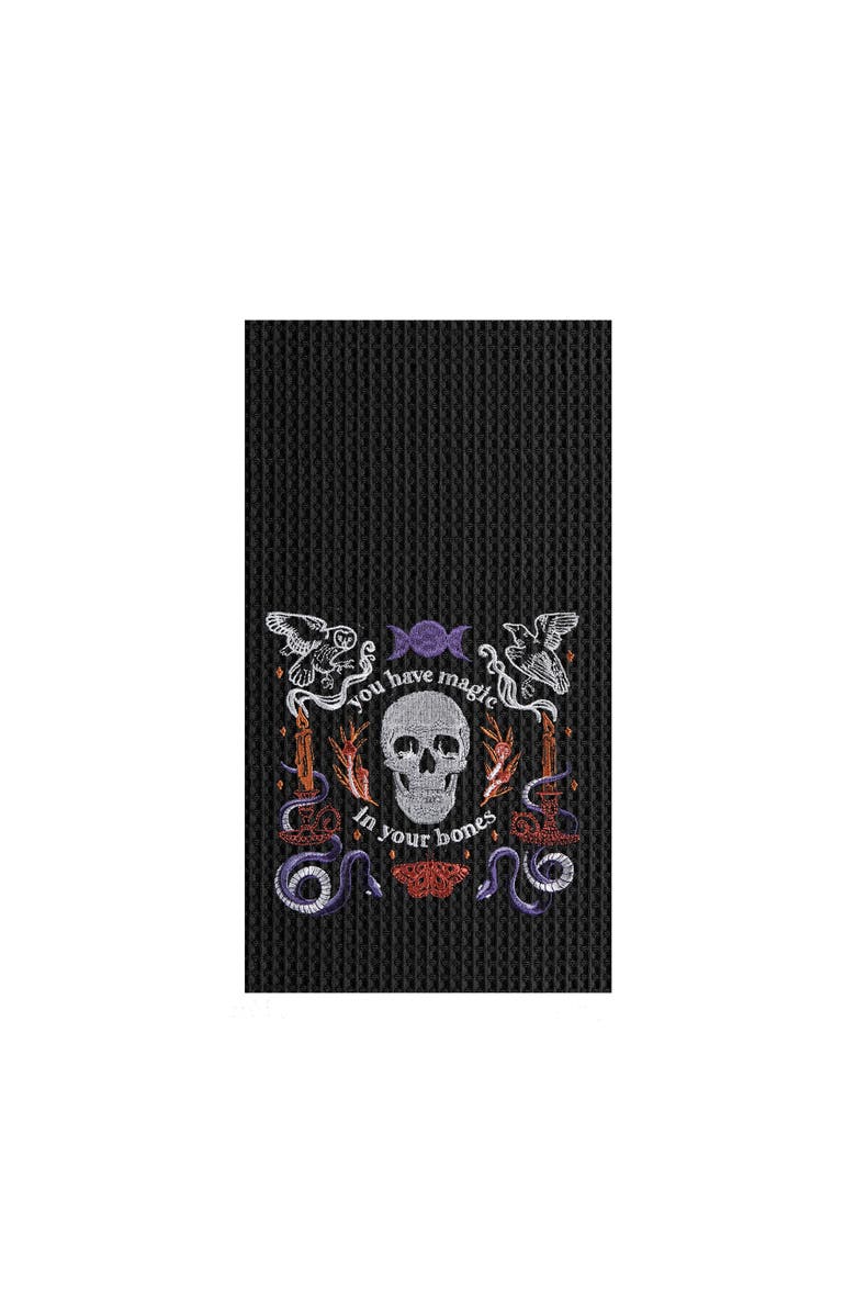 C&F Home Magic In Your Bones Skull Halloween Embroidered Cotton Waffle Weave Kitchen Towel, Main, color, Black