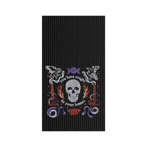 Magic In Your Bones Skull Halloween Embroidered Cotton Waffle Weave Kitchen Towel