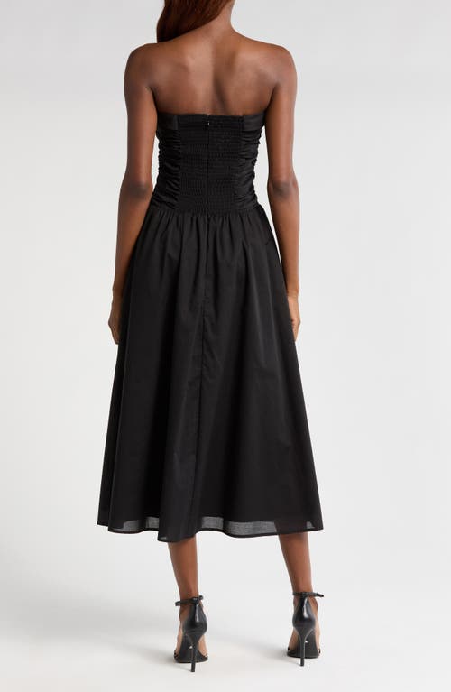 Wayf Olivia Pleated Bodice Convertible Strapless Cotton Midi Dress In Black