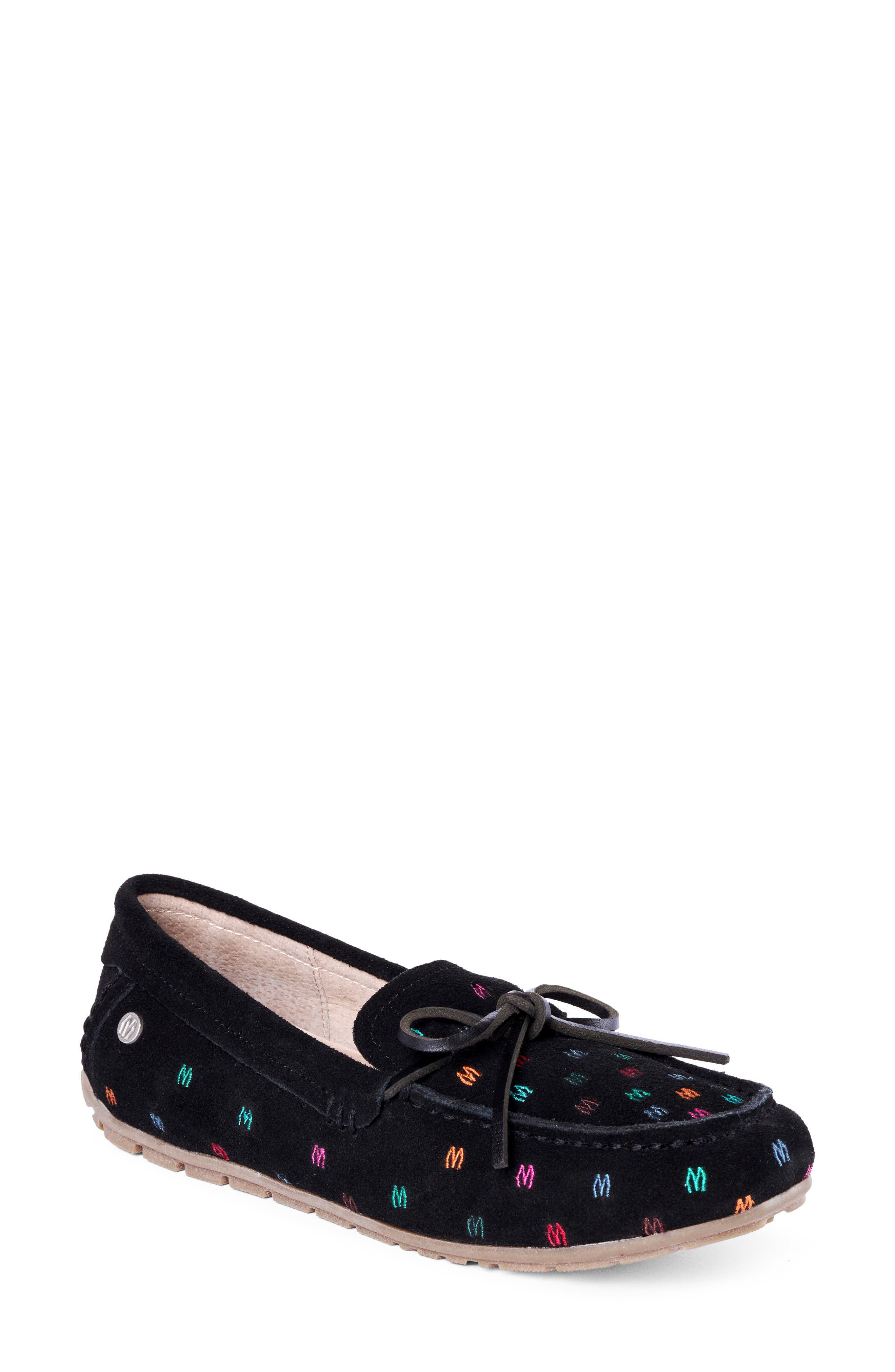 Embroidered Suede Moccasin, Main, color, BLACK EMBROIDERY