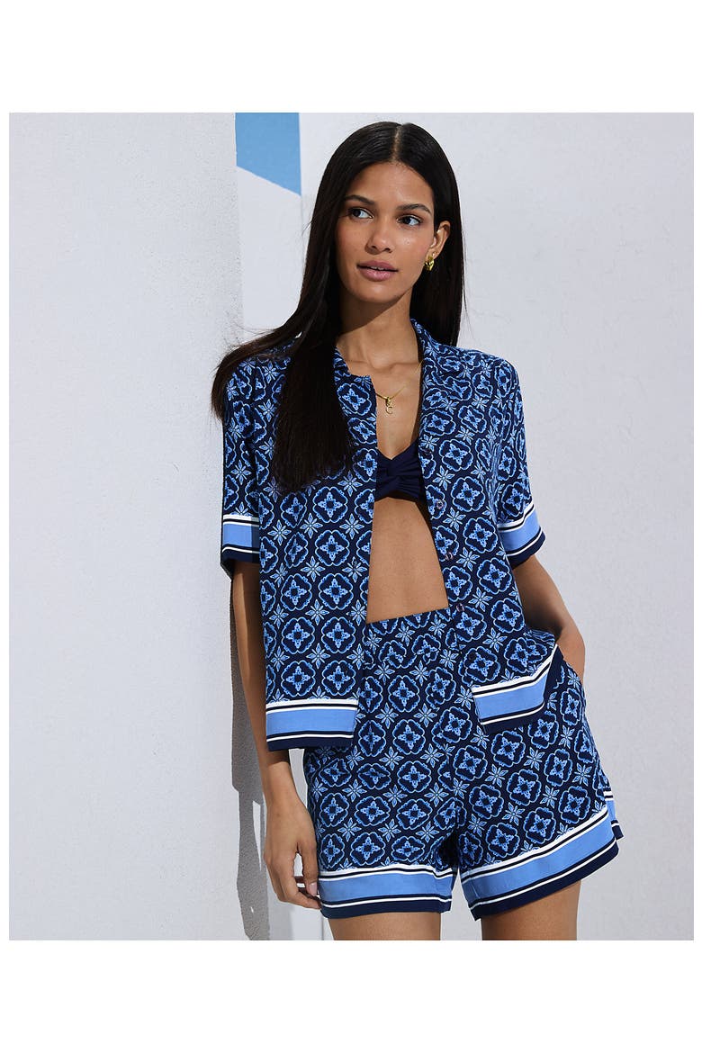 Rayon High Rise 5" Pull On Shorts - Set Bottom, Alternate, color, Deep Sea Border Tile
