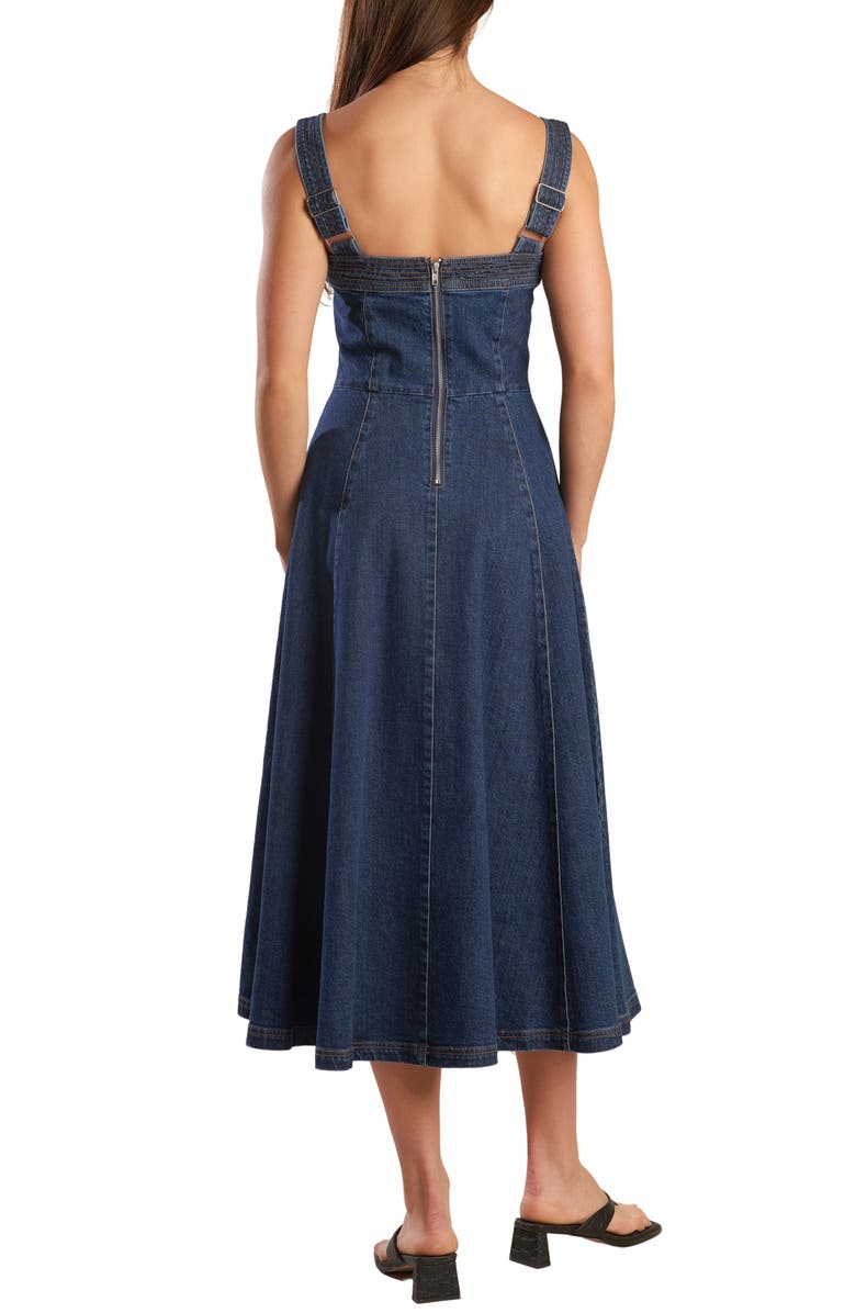 FREEMARKET Sleeveless Washed Denim Fit & Flare Midi Dress, Alternate, color, Denim