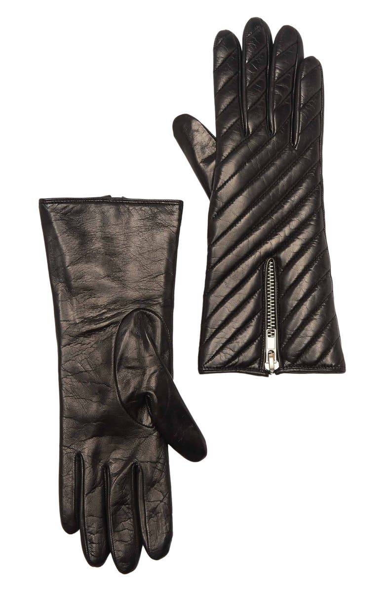 Portolano Cashmere Lined Quilted Leather Gloves, Main, color,