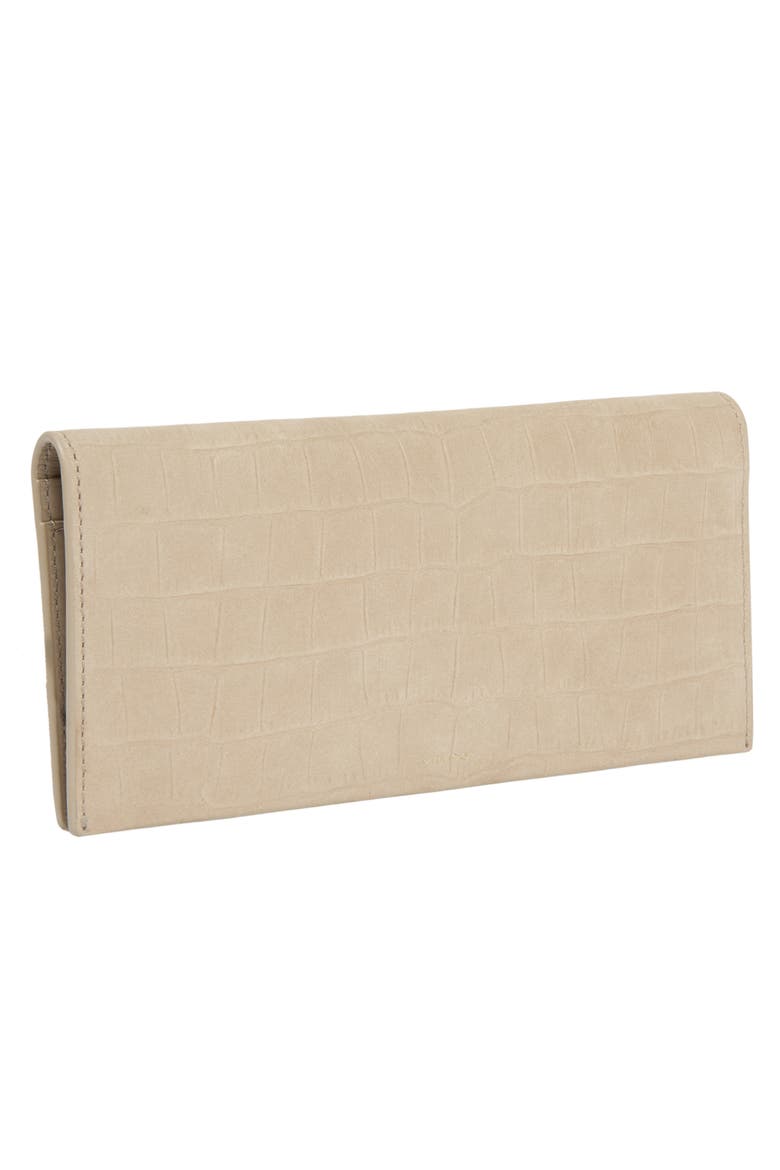 Continental Croc Embossed Nubuck Leather Wallet, Alternate, color, MARZIPAN