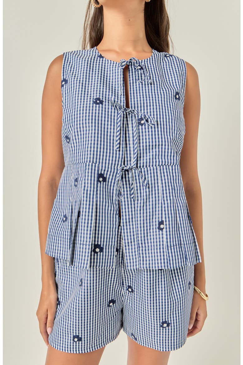 Embroidered Gingham Shorts, Alternate, color, NAVY