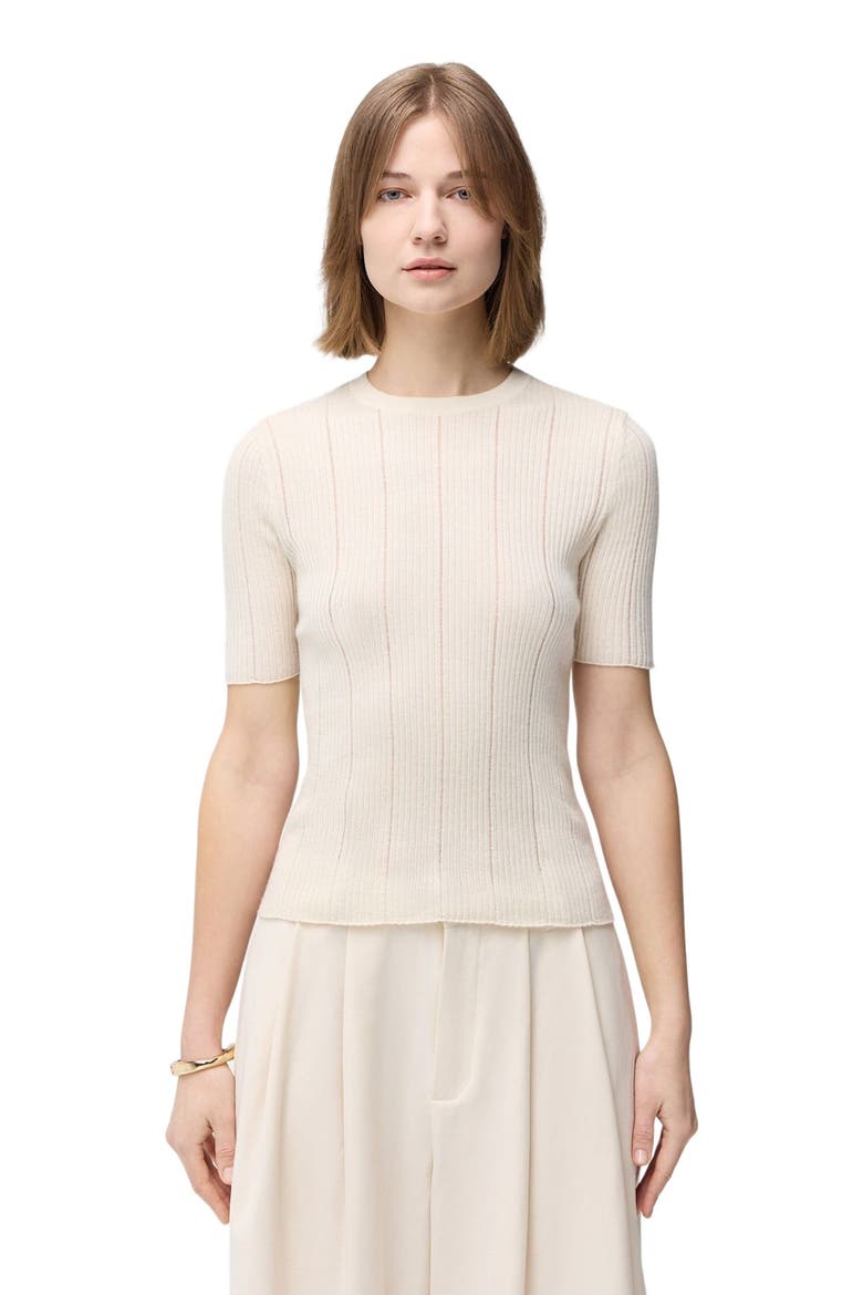 Ajour-Knit Cashmere Silk Top, Main, color, whisper white