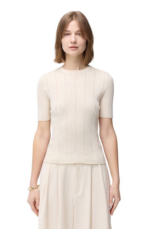 Ajour-Knit Cashmere Silk Top